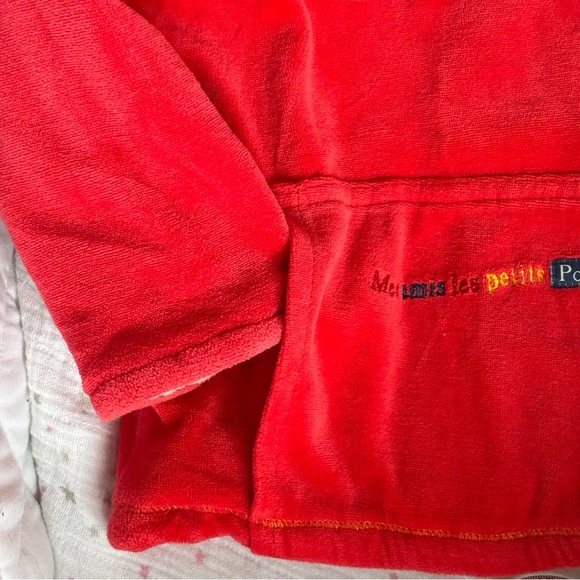 🐣 24M Red Velour Chunky Sweater Embroidered Ducks Collar Pocket Long Sleeve - Picture 4 of 13